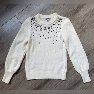 H&M Ivory Crewneck SZ XS MOHAIR Wool Blend Sweater Bishop Sleeves Quiet Luxury